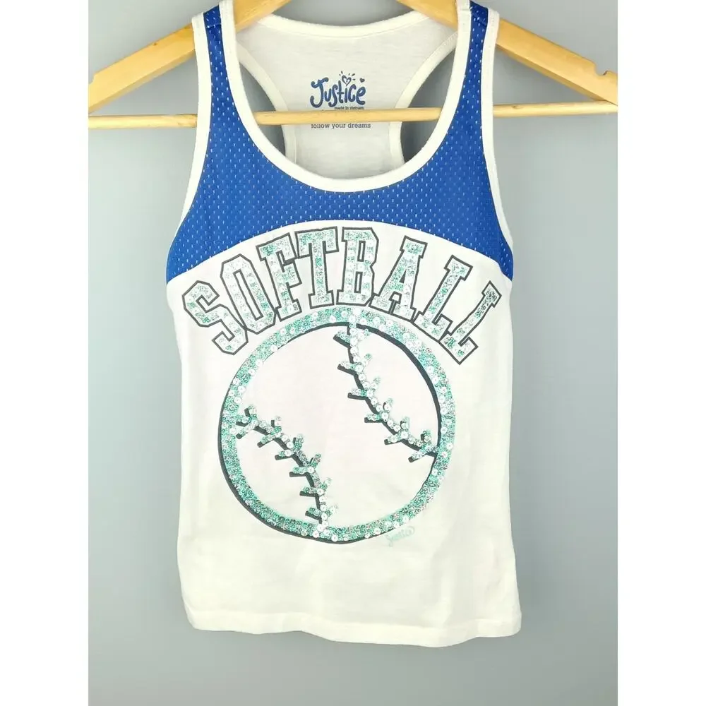 Justice Girls' Blue & White Sequin Softball Tank and Shorts Set